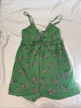 Urban Outfitters Green Floral Tie-Front Romper